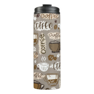 Hand drawn doodle coffee pattern background thermal tumbler