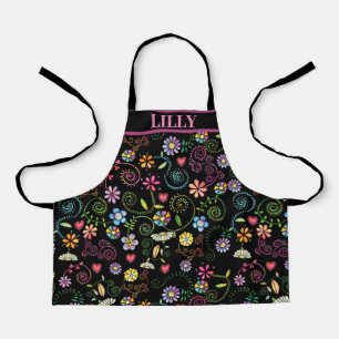 Hand Drawn Doodle Colourful Floral seamless patter Apron