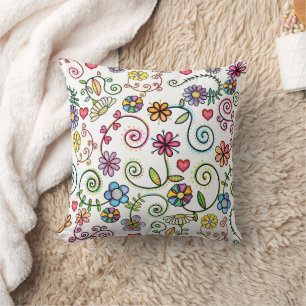 Hand Drawn Doodle Colourful Floral seamless patter Cushion