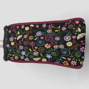 Hand Drawn Doodle Colourful Floral seamless patter Golf Head Cover