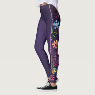 Hand Drawn Doodle Colourful Floral seamless patter Leggings