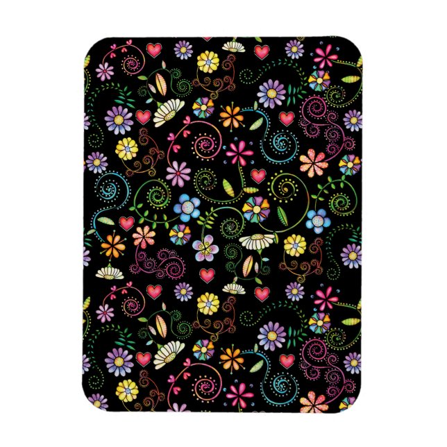 Hand Drawn Doodle Colourful Floral seamless patter Magnet (Vertical)