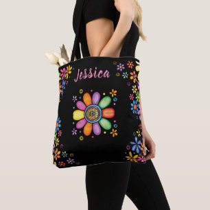 Hand Drawn Doodle Colourful Floral seamless patter Tote Bag