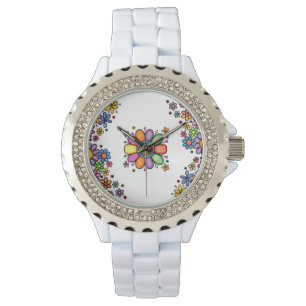 Hand Drawn Doodle Colourful Floral seamless patter Watch