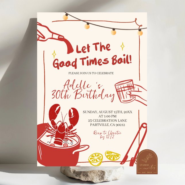 Hand Drawn Doodle crawfish boil Birthday party inv Invitation (Creator Uploaded)