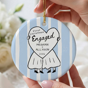 Hand Drawn Doodle Engaged Ceramic Tree Decoration