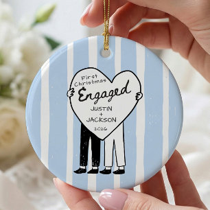 Hand Drawn Doodle Engaged Ceramic Tree Decoration