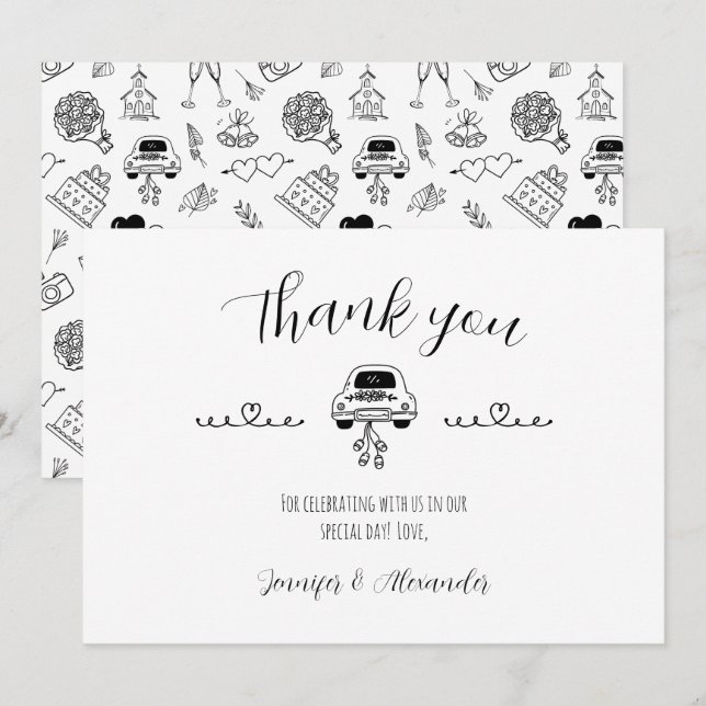 Hand Drawn Doodle Flat Thank You Card (Front/Back)