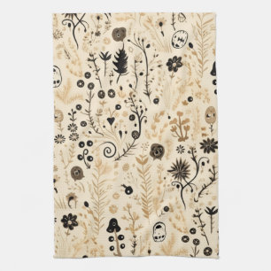 Hand-Drawn Doodle Floral Seamless Pattern Tea Towel