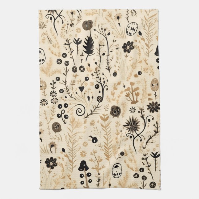Hand-Drawn Doodle Floral Seamless Pattern Tea Towel (Vertical)