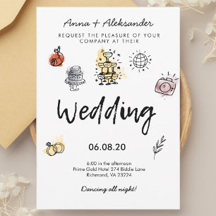 Hand Drawn Doodle Fun Funky Photo Wedding Invitation