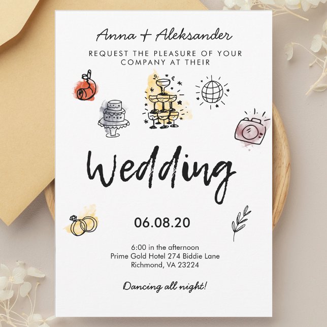 Hand Drawn Doodle Fun Funky Photo Wedding Invitation (Creator Uploaded)