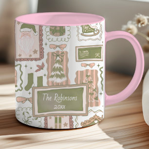 Hand Drawn doodle green peach christmas Mug