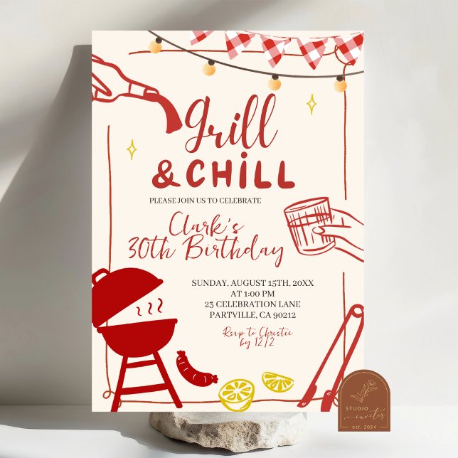 Hand Drawn Doodle Grill and Chill BBQ party invita Invitation (Creator Uploaded)