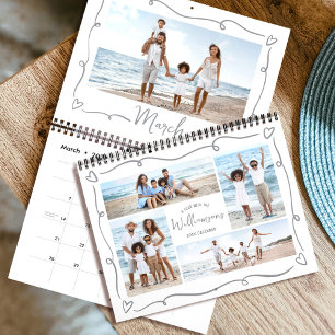 Hand Drawn Doodle Hearts Script 17 Photo Collage Calendar