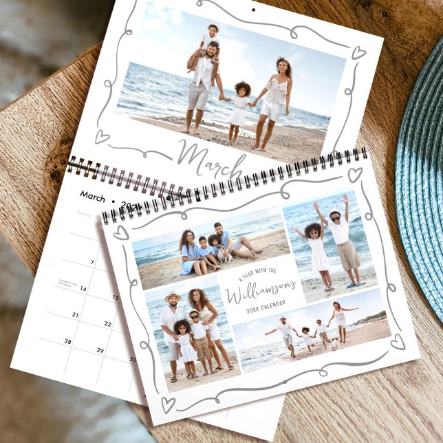 Hand Drawn Doodle Hearts Script 17 Photo Collage Calendar (Creator Uploaded)