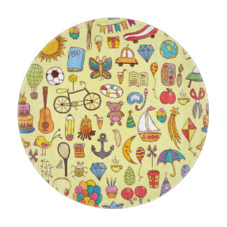 Hand-drawn doodle kids: vintage pattern. cutting board