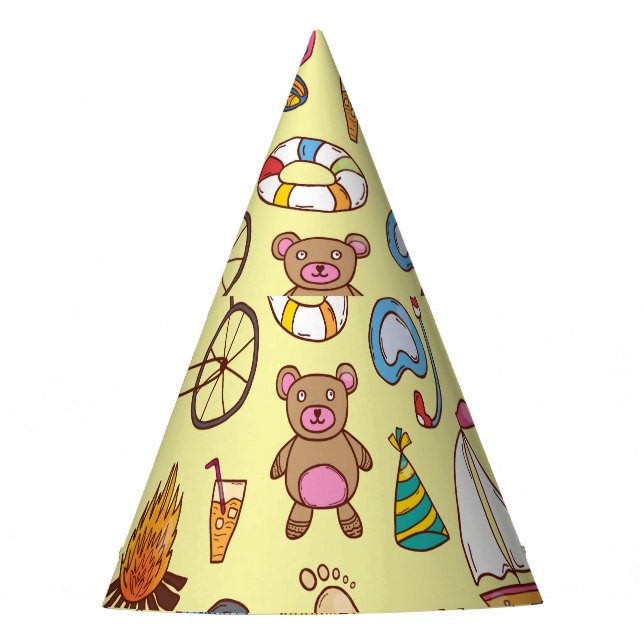 Hand-drawn doodle kids: vintage pattern. party hat (Front)