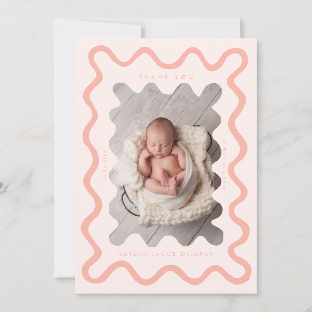 Hand Drawn Doodle Line Peach Birth Announcement (Front)