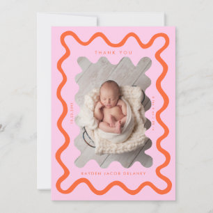 Hand Drawn Doodle Line Pink Orange Birth Announcement