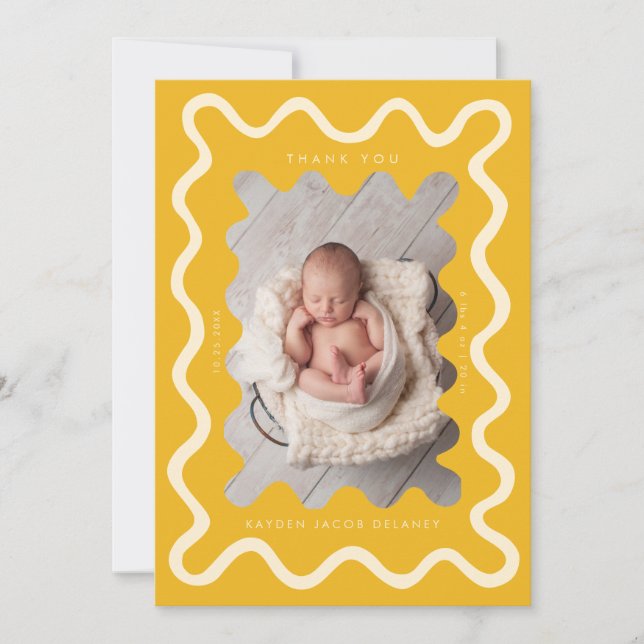 Hand Drawn Doodle Line Yellow Birth Announcement (Front)