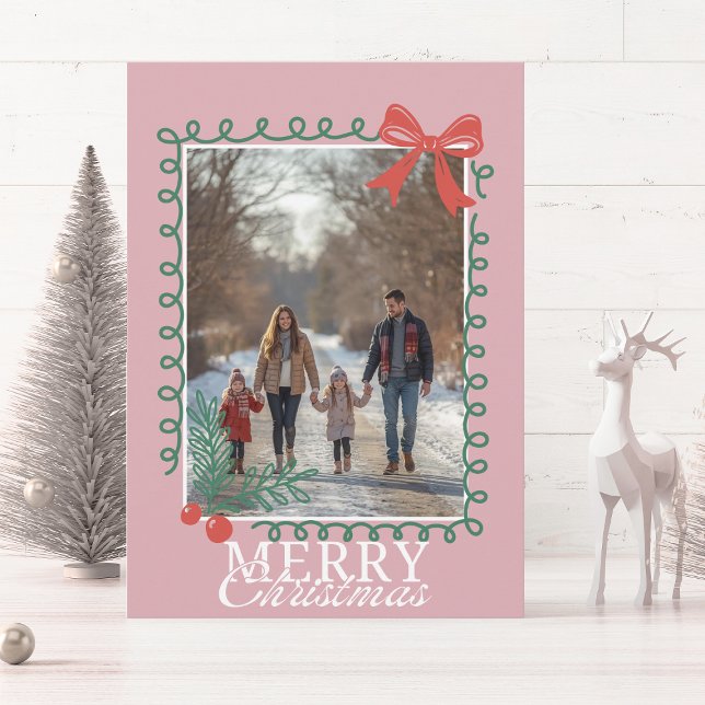 Hand-drawn doodle modern pink Merry Christmas  Holiday Card (Creator Uploaded)