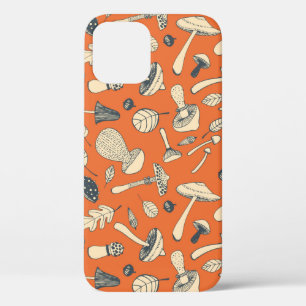 Hand drawn doodle mushroom Vintage seamless patter iPhone 12 Case