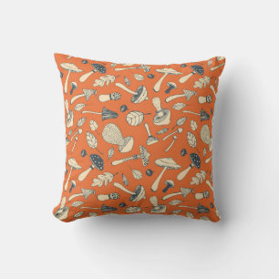 Hand drawn doodle mushroom Vintage seamless patter Cushion