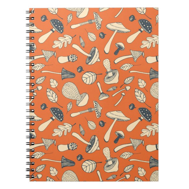 Hand drawn doodle mushroom Vintage seamless patter Notebook (Front)