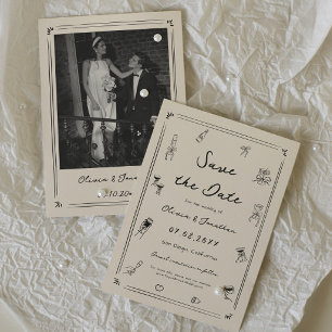 Hand Drawn Doodle Old Money Wedding Save the Date  Invitation
