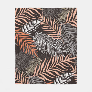 Hand drawn doodle palm leaves pattern fleece blanket