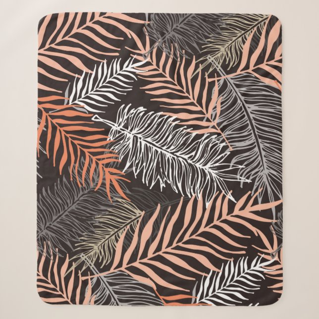 Hand drawn doodle palm leaves pattern sherpa blanket (Front)