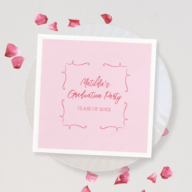 Hand Drawn Doodle Pink & Red Graduation Party Napkin (Hand Drawn Doodle Pink & Red Graduation Party Napkins)