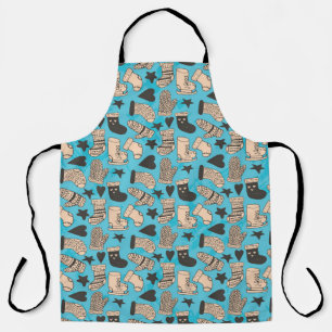 Hand drawn doodle seamless pattern. Unique Vintage Apron