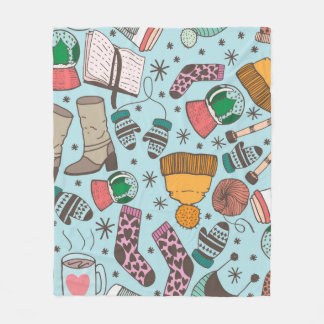 Hand drawn doodle sketch seamless pattern. Winter  Fleece Blanket