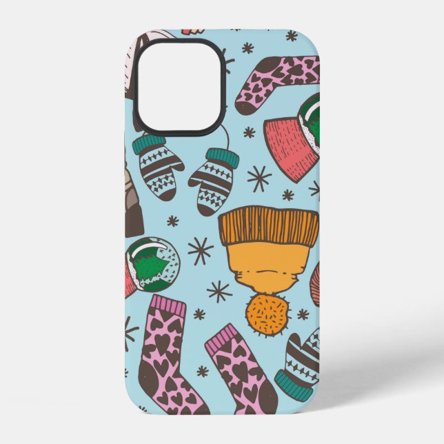 Hand drawn doodle sketch seamless pattern. Winter  iPhone Case (Back)