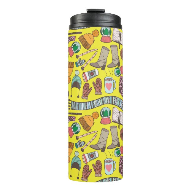 Hand drawn doodle sketch seamless pattern. Winter  Thermal Tumbler (Front)