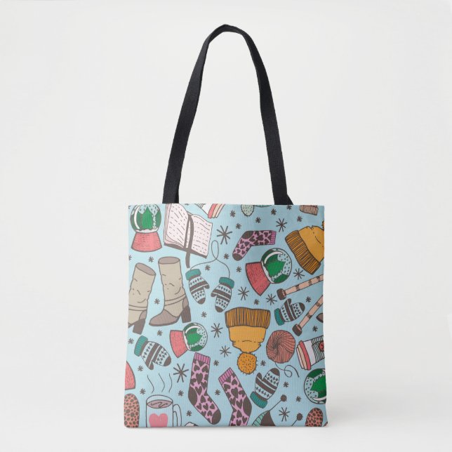 Hand drawn doodle sketch seamless pattern. Winter  Tote Bag (Front)