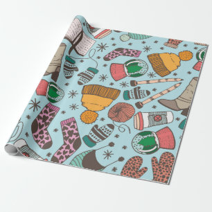 Hand drawn doodle sketch seamless pattern. Winter  Wrapping Paper