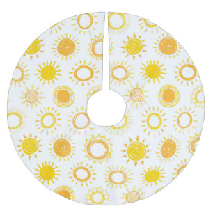 Hand Drawn Doodle Suns Pattern Brushed Polyester Tree Skirt