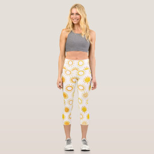Hand Drawn Doodle Suns Pattern Capri Leggings