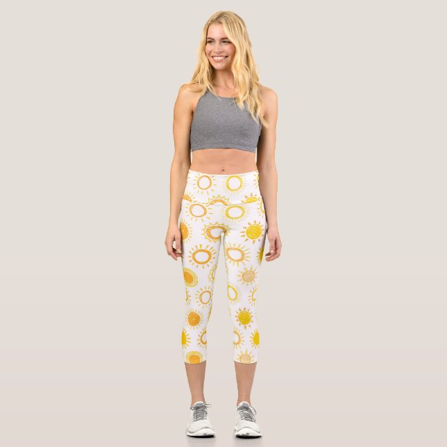 Hand Drawn Doodle Suns Pattern Capri Leggings (Front)