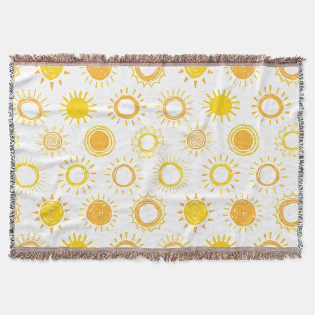 Hand Drawn Doodle Suns Pattern Throw Blanket (Front)