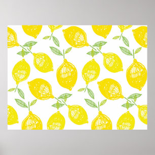 Hand drawn doodle tropical fruit pattern backgroun poster