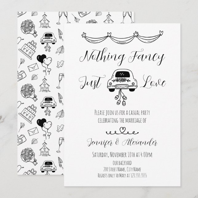 Hand Drawn Doodle Wedding Invitation (Front/Back)