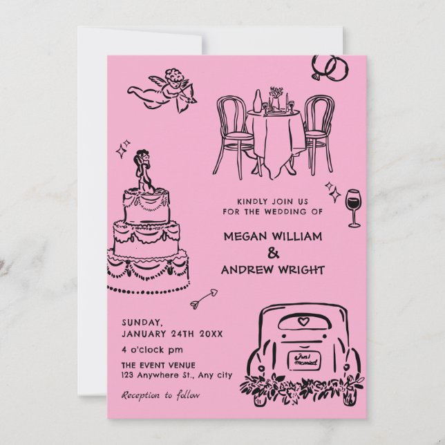 Hand drawn doodle wedding  invitation (Front)