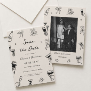 Hand Drawn Doodle Wedding Save the Date Photo Invitation