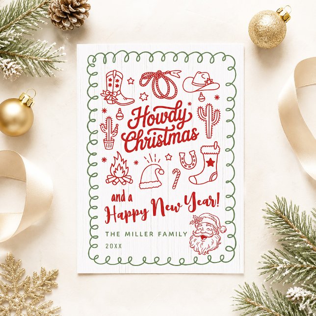 Hand Drawn Doodle Western Howdy Christmas Card (Hand Drawn Doodle Western Howdy Christmas Card)