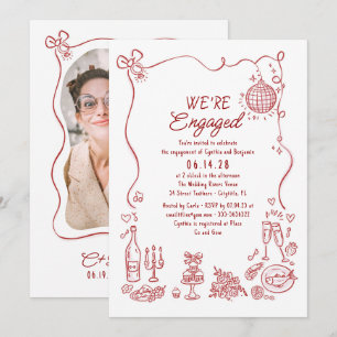 Hand Drawn Doodle Whimsical Engagement Party Photo Invitation