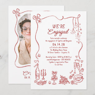 Hand Drawn Doodle Whimsical Engagement Party Photo Invitation